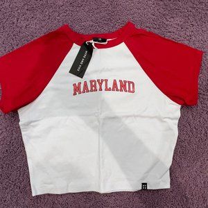 University of Maryland Red and White Cropped T-Shirt